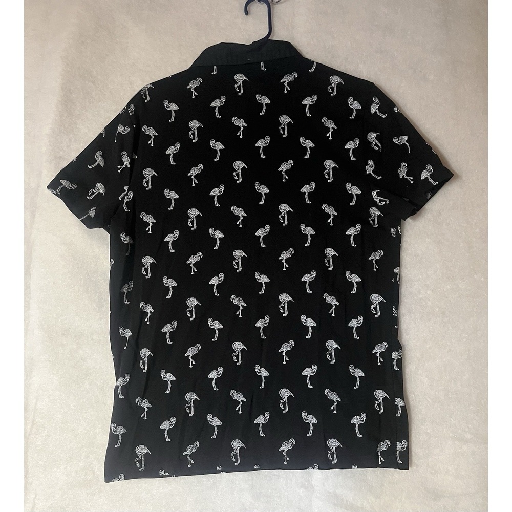 Express Mens Performance Polo Shirt Black Flamingo Moisture Wicking Size Large - Picture 2 of 6